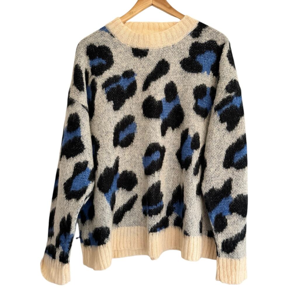 The Korner S/M Blue Animal Leopard Mohair Wool Blend Sweater Cozy Pullover Soft - Picture 2 of 7